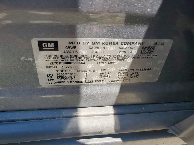 Продаж на аукціоні авто 2019 Chevrolet Trax, vin: KL7CJPSB0KB922564, номер лоту: 59159126