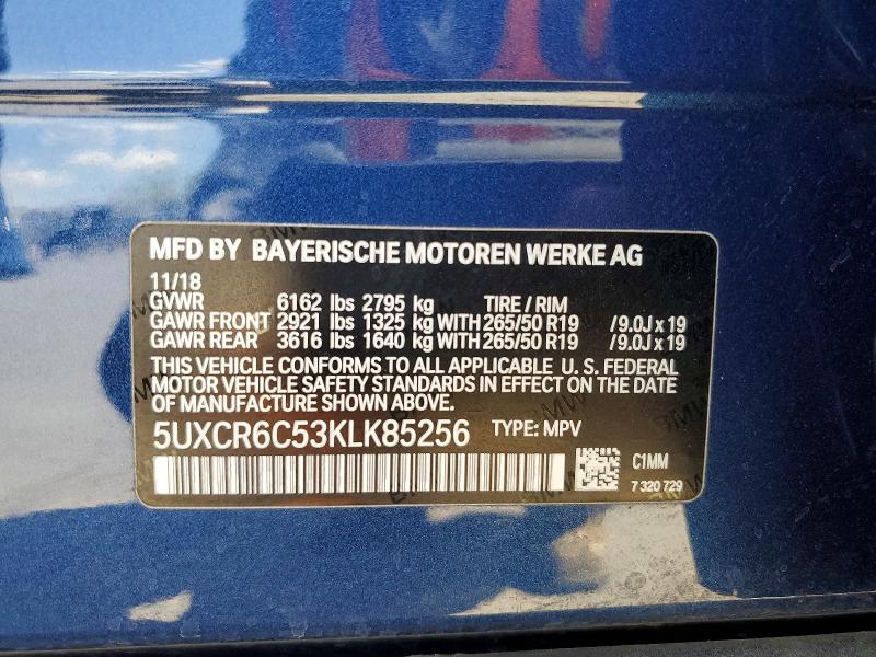 55698486 :رقم المزاد ، 5UXCR6C53KLK85256 vin ، 2019 Bmw X5 مزاد بيع