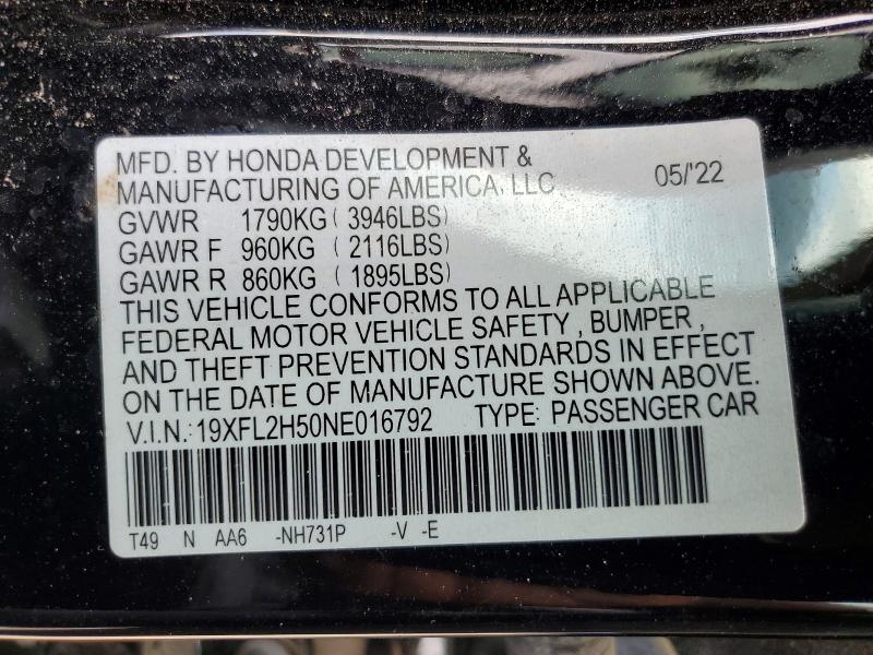 Продаж на аукціоні авто 2022 Honda Civic, vin: 19XFL2H50NE016792, номер лоту: 55988666