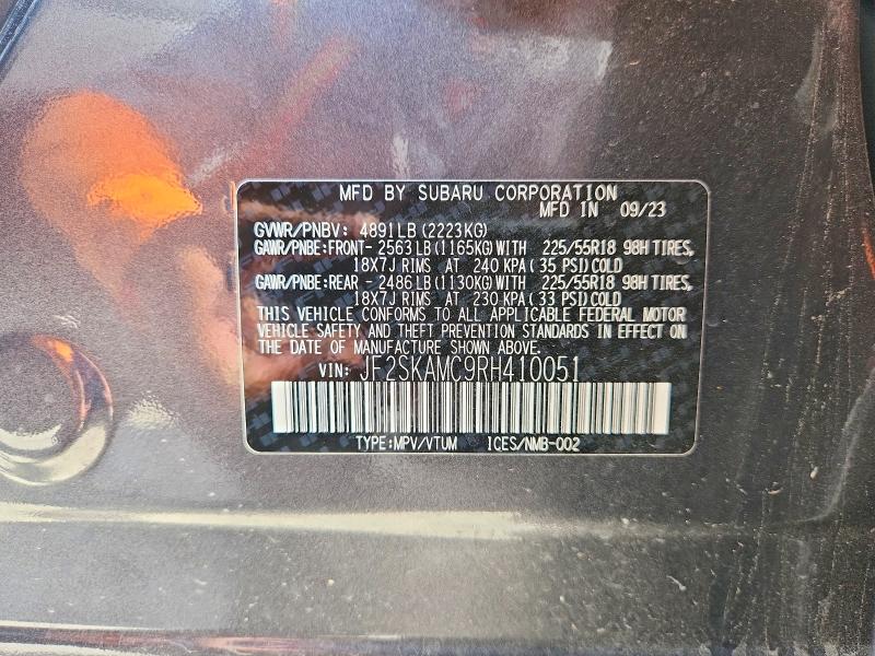 Aukcja sprzedaży 2024 Subaru Forester, vin: JF2SKAMC9RH410051, numer aukcji: 55882896