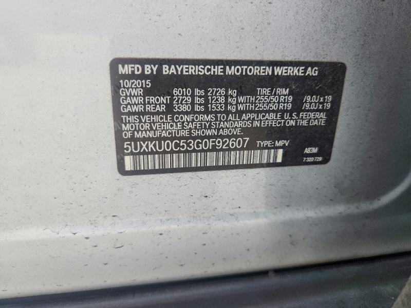 59179896 :رقم المزاد ، 5UXKU0C53G0F92607 vin ، 2016 Bmw X6 مزاد بيع