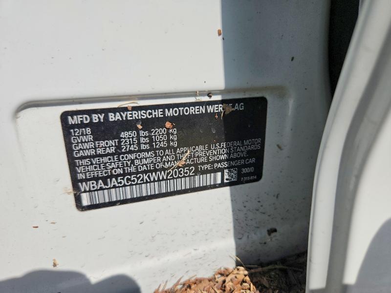 58412546 :رقم المزاد ، WBAJA5C52KWW20352 vin ، 2019 Bmw 530 مزاد بيع