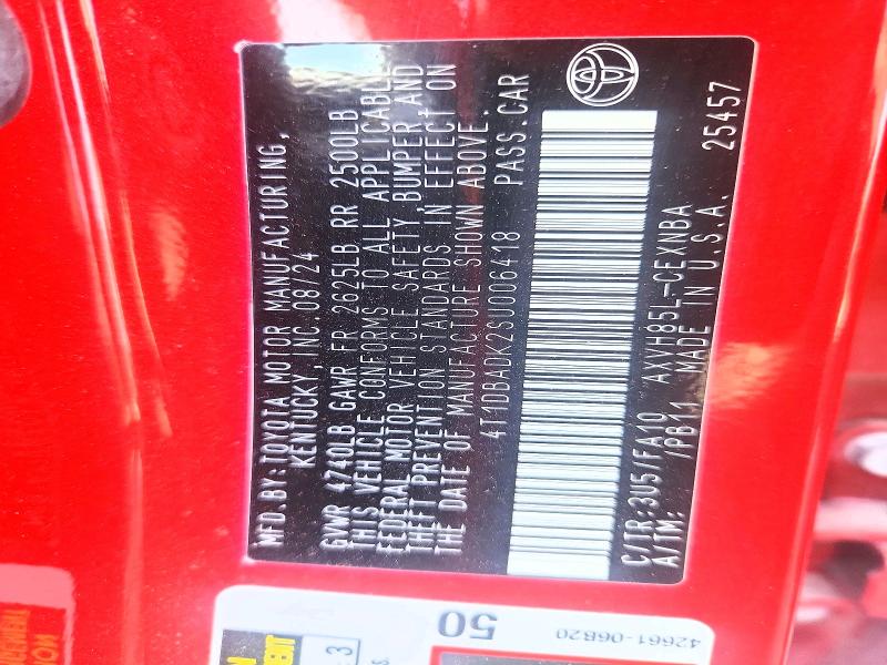 2025 Toyota Camry მანქანა იყიდება აუქციონზე, vin: 4T1DBADK2SU006418, აუქციონის ნომერი: 56144276