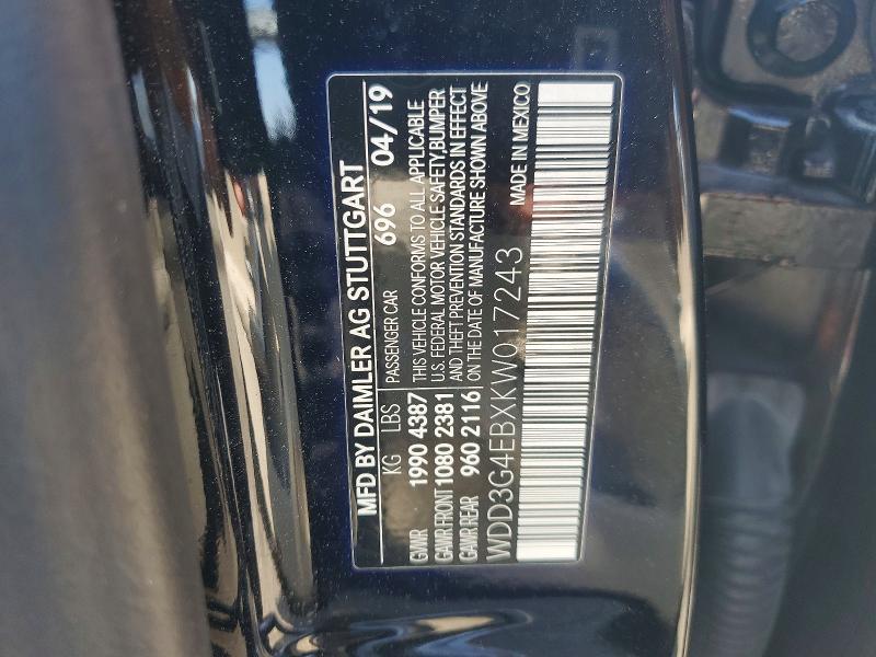 2019 Mercedes-benz A მანქანა იყიდება აუქციონზე, vin: WDD3G4EBXKW017243, აუქციონის ნომერი: 55817776