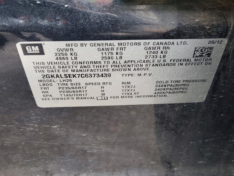 56954296 :رقم المزاد ، 2GKALSEK7C6373439 vin ، 2012 Gmc Terrain مزاد بيع