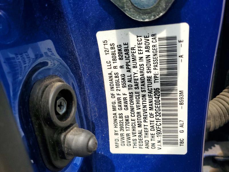 Aukcja sprzedaży 2016 Honda Civic, vin: 19XFC1F32GE004206, numer aukcji: 59249296