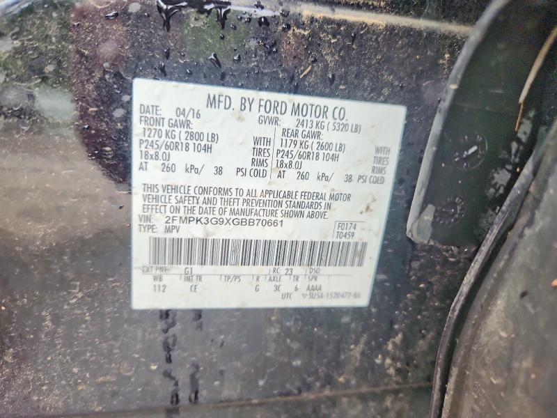 Продаж на аукціоні авто 2016 Ford Edge, vin: 2FMPK3G9XGBB70661, номер лоту: 58056836