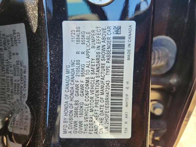 Aukcja sprzedaży 2024 Honda Civic, vin: 2HGFE1E58RH472043, numer aukcji: 55719466