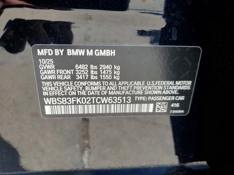 2026 Bmw M5 მანქანა იყიდება აუქციონზე, vin: WBS83FK02TCW63513, აუქციონის ნომერი: 56327166