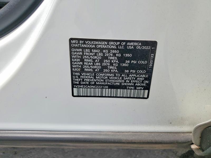 Продажа на аукционе авто 2022 Volkswagen Atlas Cross Sport, vin: 1V2HE2CA0NC222126, номер лота: 56447626