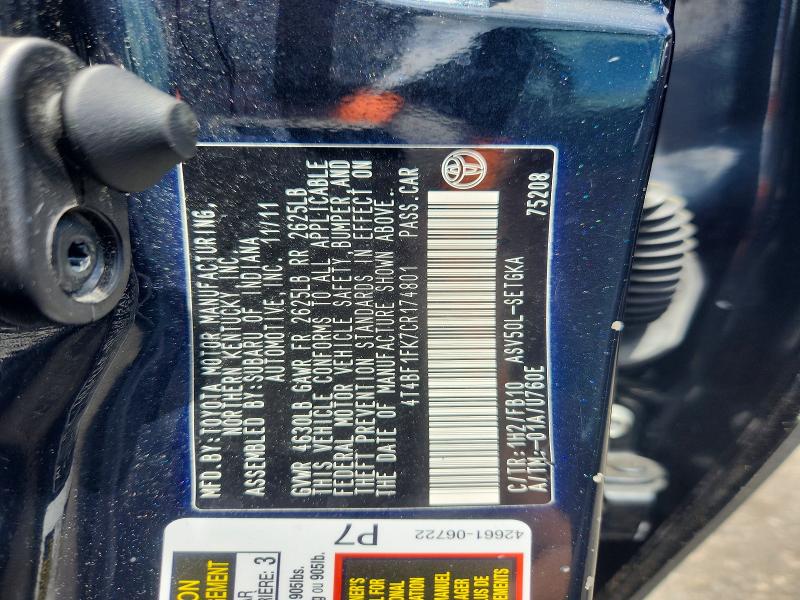57556726 :رقم المزاد ، 4T4BF1FK7CR174801 vin ، 2012 Toyota Camry مزاد بيع