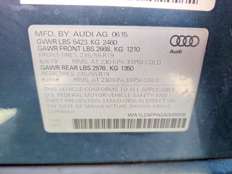 Продаж на аукціоні авто 2016 Audi Q5, vin: WA1L2AFP6GA009608, номер лоту: 57358196