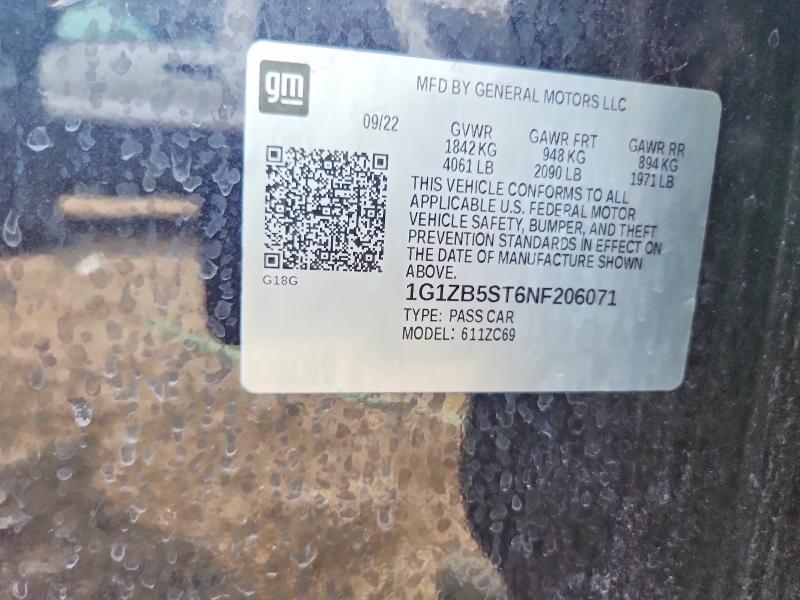Продаж на аукціоні авто 2022 Chevrolet Malibu, vin: 1G1ZB5ST6NF206071, номер лоту: 56292256