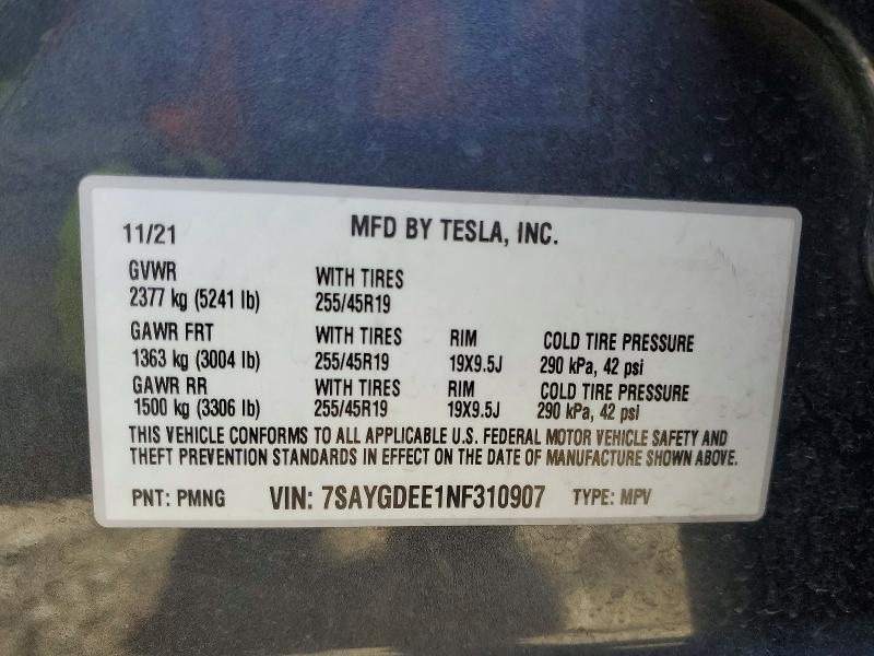 2022 Tesla Model Y მანქანა იყიდება აუქციონზე, vin: 7SAYGDEE1NF310907, აუქციონის ნომერი: 58495026