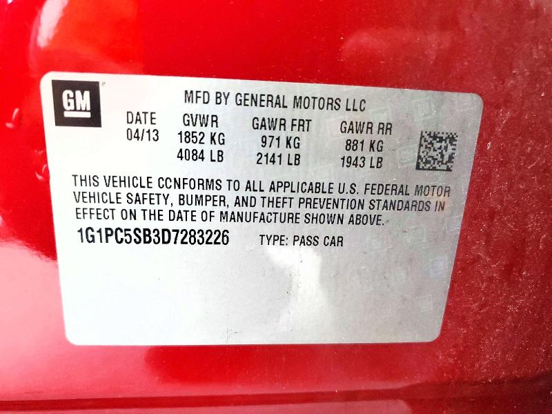 59227566 :رقم المزاد ، 1G1PC5SB3D7283226 vin ، 2013 Chevrolet Cruze مزاد بيع