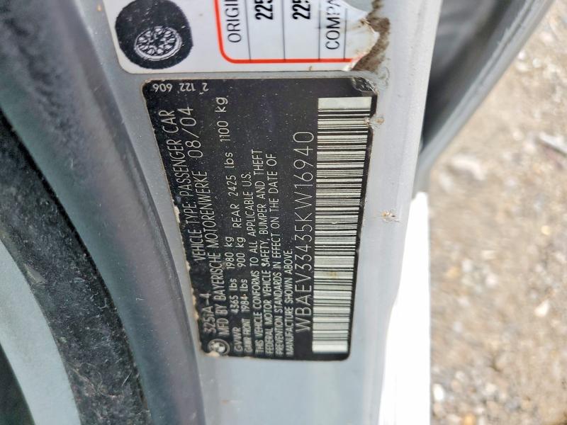 57873706 :رقم المزاد ، WBAEV33435KW16940 vin ، 2005 Bmw 325 مزاد بيع