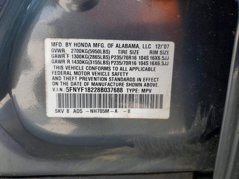 Продаж на аукціоні авто 2008 Honda Pilot, vin: 5FNYF18228B037688, номер лоту: 59017676