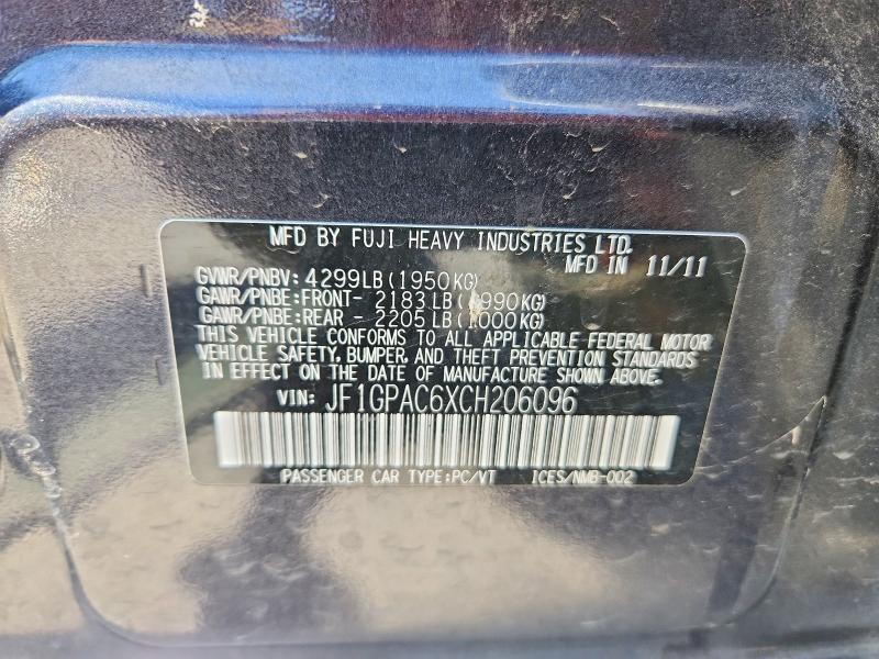 Продажа на аукционе авто 2012 Subaru Impreza, vin: JF1GPAC6XCH206096, номер лота: 56449576