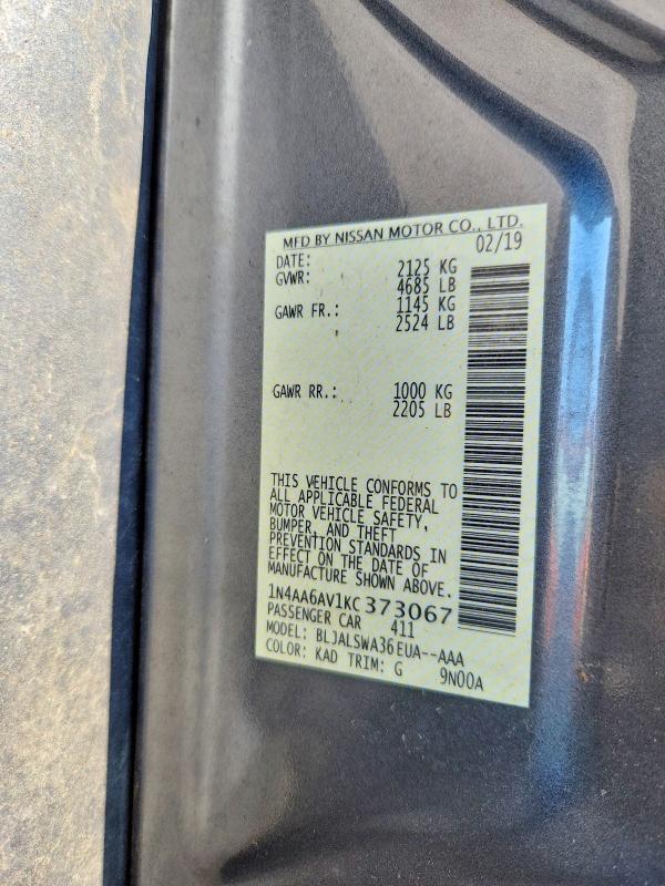 58954916 :رقم المزاد ، 1N4AA6AV1KC373067 vin ، 2019 Nissan Maxima مزاد بيع