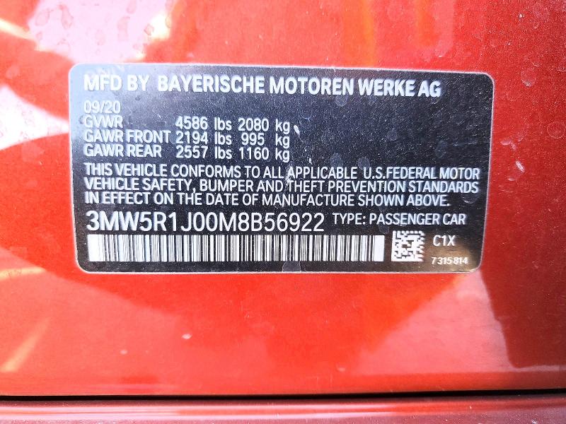 Продаж на аукціоні авто 2021 Bmw 330i, vin: 3MW5R1J00M8B56922, номер лоту: 57388826