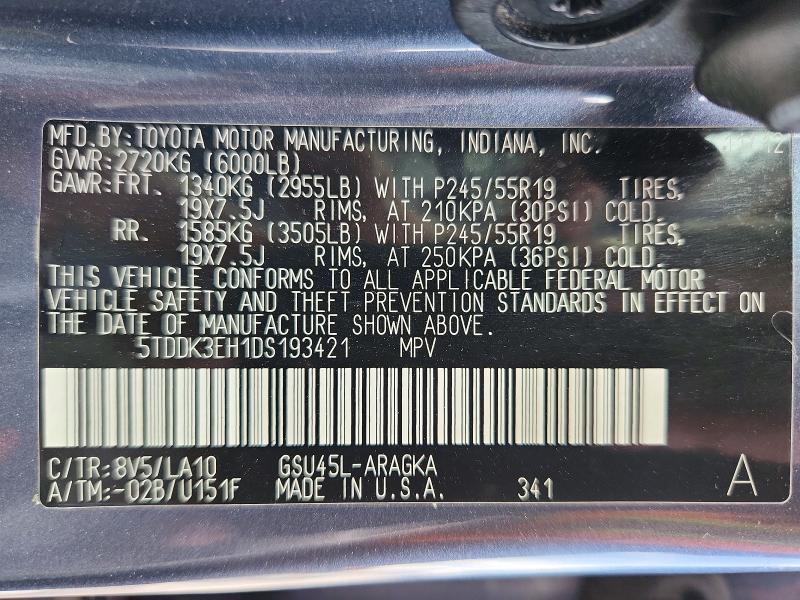 Aukcja sprzedaży 2013 Toyota Highlander, vin: 5TDDK3EH1DS193421, numer aukcji: 55938786