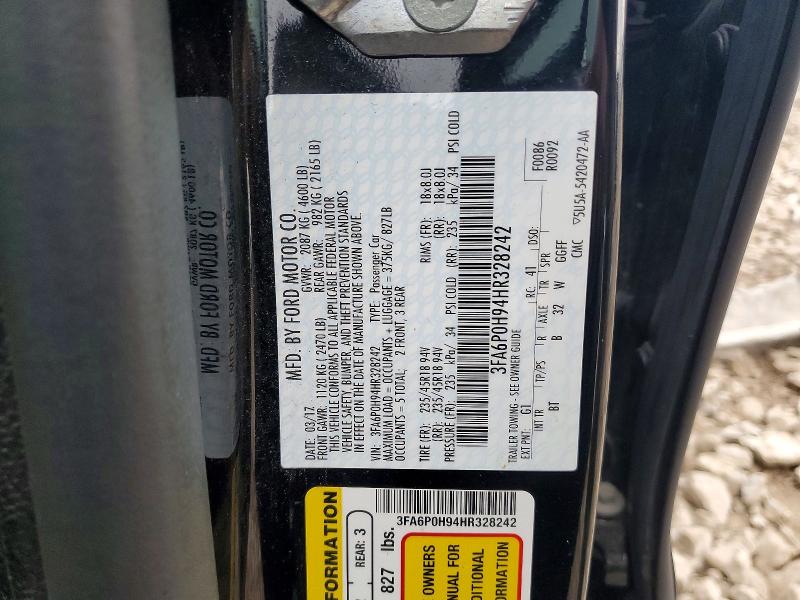 Продаж на аукціоні авто 2017 Ford Fusion, vin: 3FA6P0H94HR328242, номер лоту: 57440776
