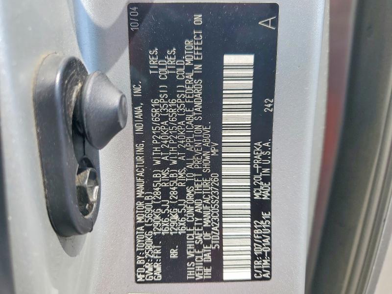 Продажа на аукционе авто 2005 Toyota Sienna, vin: 5TDZA23C05S237260, номер лота: 56650006