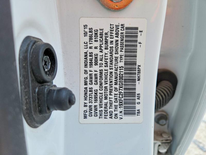 Продаж на аукціоні авто 2016 Honda Civic, vin: 19XFC2F7XGE002115, номер лоту: 56542696
