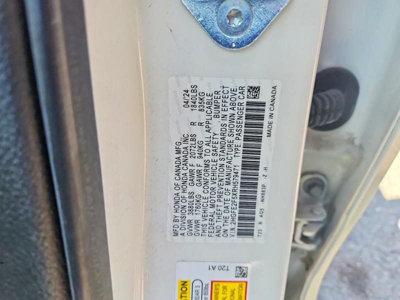 Aukcja sprzedaży 2024 Honda Civic, vin: 2HGFE2F5XRH579471, numer aukcji: 58549116