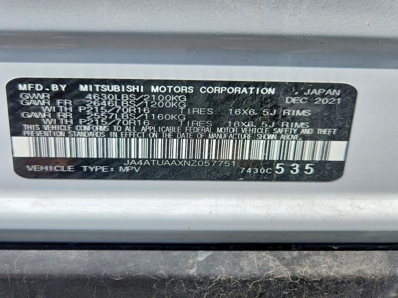 2022 Mitsubishi Eclipse Cross მანქანა იყიდება აუქციონზე, vin: JA4ATUAAXNZ057751, აუქციონის ნომერი: 55455216