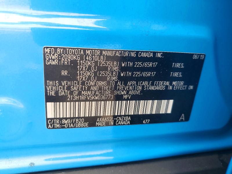 Продаж на аукціоні авто 2019 Toyota Rav4, vin: 2T3H1RFV5KW036773, номер лоту: 56045356