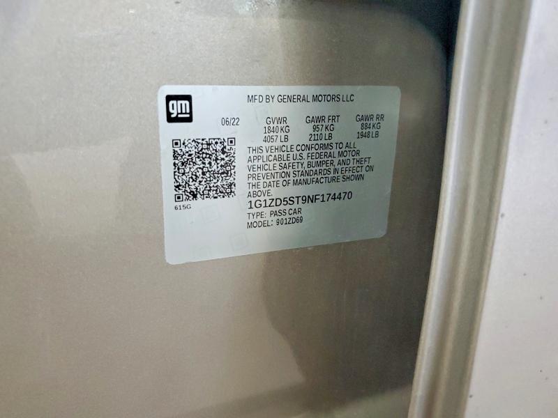 57156876 :رقم المزاد ، 1G1ZD5ST9NF174470 vin ، 2022 Chevrolet Malibu مزاد بيع