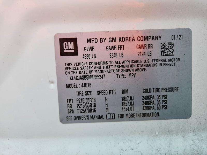 Aukcja sprzedaży 2021 Buick Encore, vin: KL4CJASB5MB355247, numer aukcji: 55638996