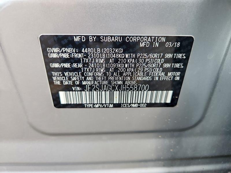 Продажа на аукционе авто 2018 Subaru Forester, vin: JF2SJAGCXJH558700, номер лота: 56234016