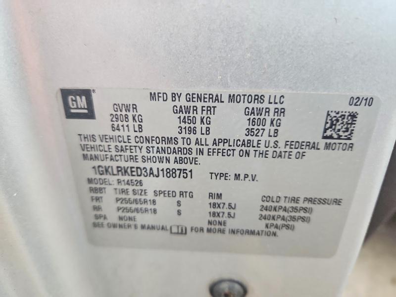 2010 Gmc Acadia მანქანა იყიდება აუქციონზე, vin: 1GKLRKED3AJ188751, აუქციონის ნომერი: 58379176