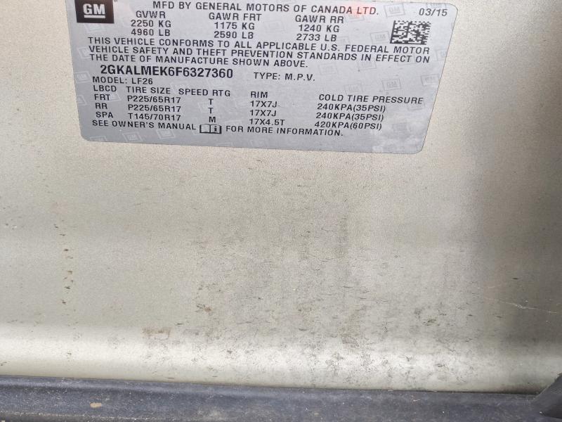 Aukcja sprzedaży 2015 Gmc Terrain, vin: 2GKALMEK6F6327360, numer aukcji: 55380736