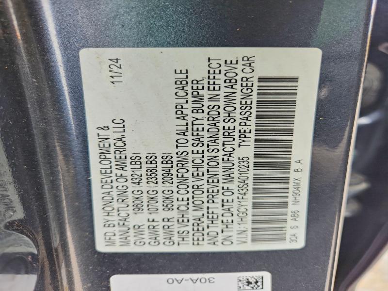 Aukcja sprzedaży 2025 Honda Accord, vin: 1HGCY1F43SA010235, numer aukcji: 57503516