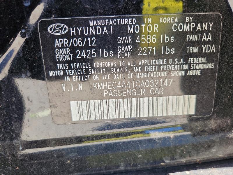 Aukcja sprzedaży 2012 Hyundai Sonata, vin: KMHEC4A41CA032147, numer aukcji: 58661486