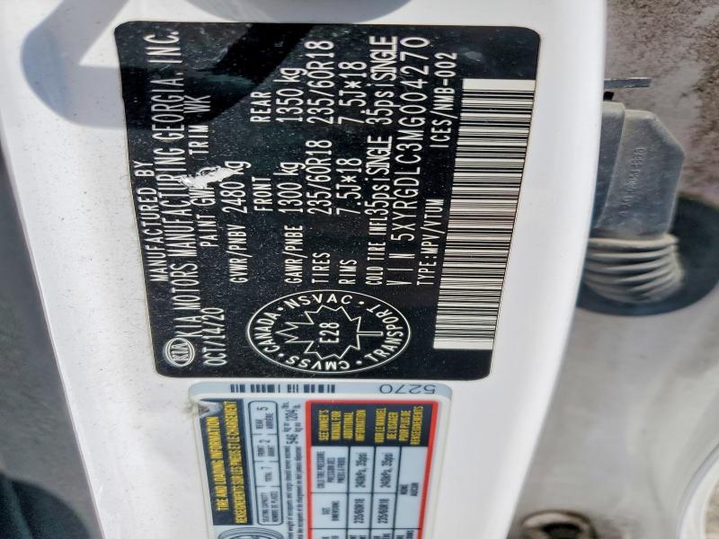 56405386 :رقم المزاد ، 5XYRGDLC3MG004270 vin ، 2021 Kia Sorento مزاد بيع