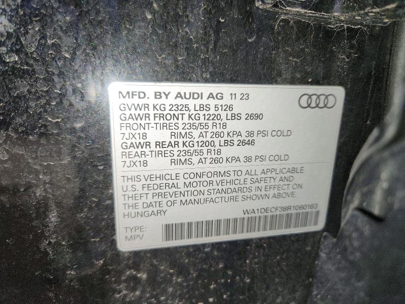 2024 Audi Q3 მანქანა იყიდება აუქციონზე, vin: WA1DECF38R1060163, აუქციონის ნომერი: 58349846