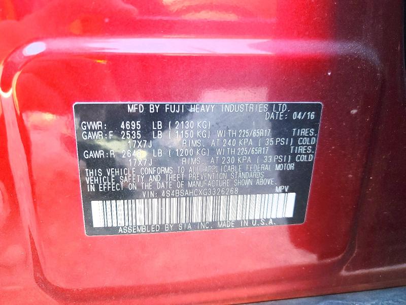 Aukcja sprzedaży 2016 Subaru Outback, vin: 4S4BSAHCXG3326268, numer aukcji: 57747686