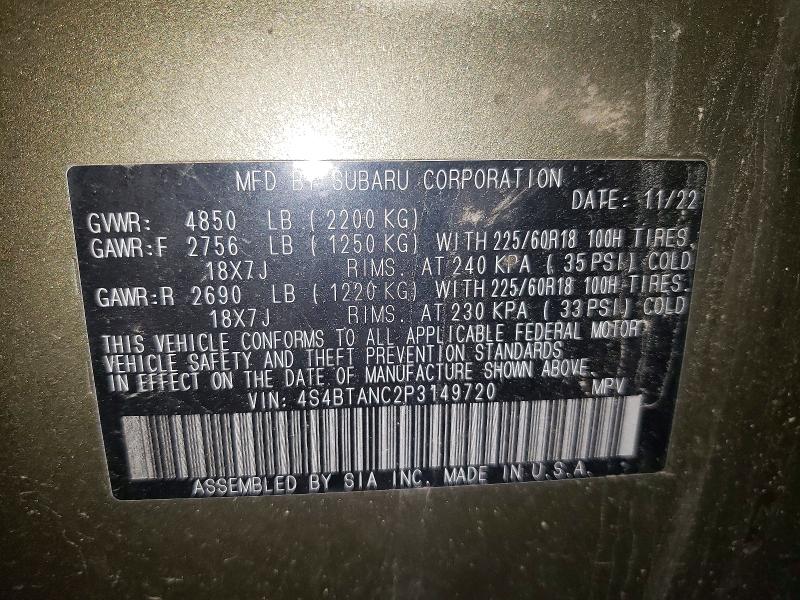 Aukcja sprzedaży 2023 Subaru Outback, vin: 4S4BTANC2P3149720, numer aukcji: 58608276
