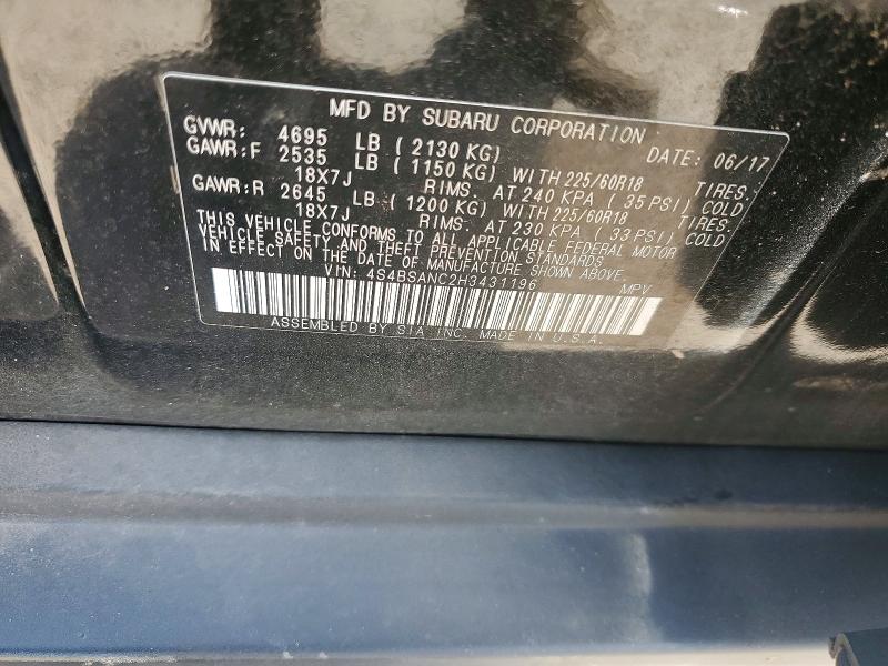 Aukcja sprzedaży 2017 Subaru Outback, vin: 4S4BSANC2H3431196, numer aukcji: 56104916