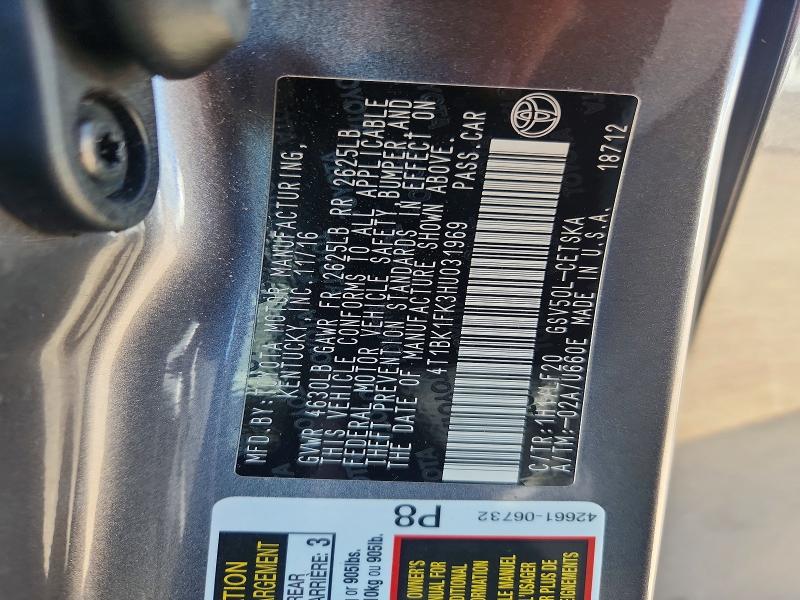 2017 Toyota Camry მანქანა იყიდება აუქციონზე, vin: 4T1BK1FK3HU031969, აუქციონის ნომერი: 56870856