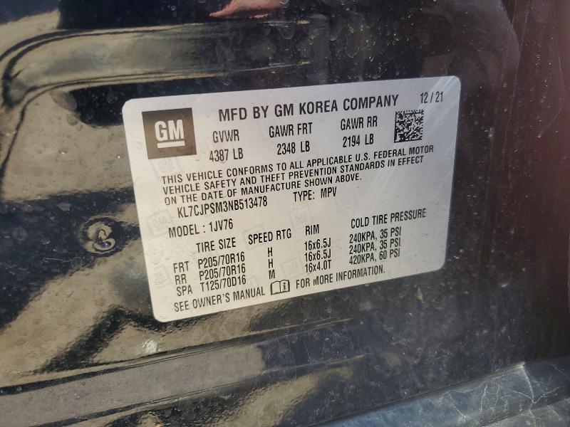 Продаж на аукціоні авто 2022 Chevrolet Trax, vin: KL7CJPSM3NB513478, номер лоту: 58377136