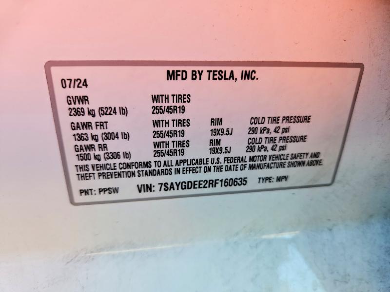 Aukcja sprzedaży 2024 Tesla Model Y, vin: 7SAYGDEE2RF160635, numer aukcji: 56393676