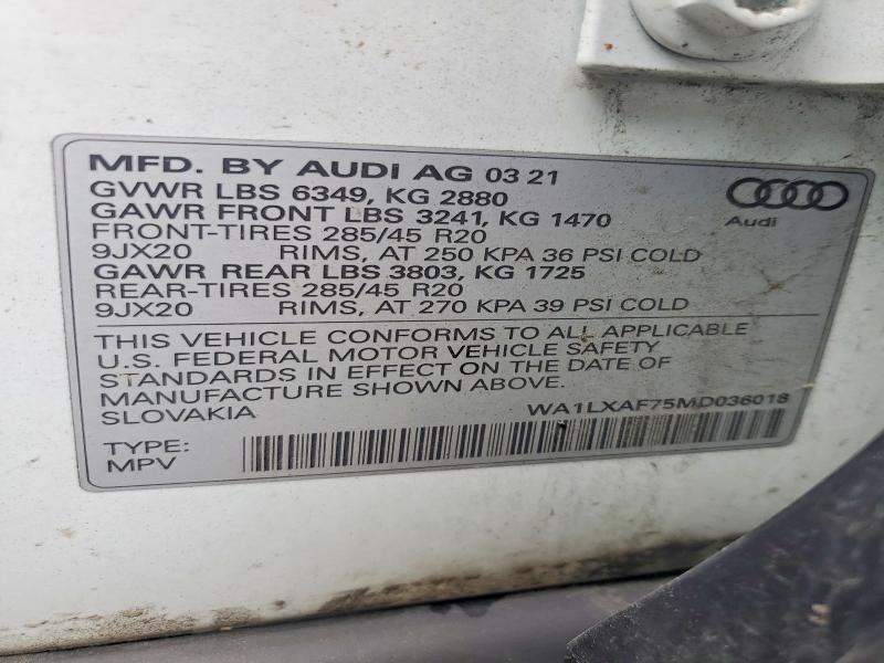 58350766 :رقم المزاد ، WA1LXAF75MD036018 vin ، 2021 Audi Q7 مزاد بيع