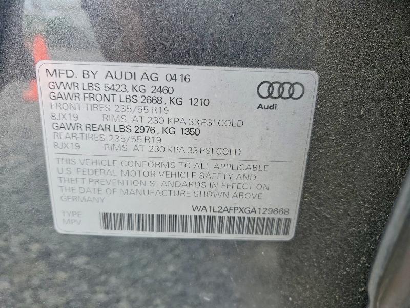 2016 Audi Q5 მანქანა იყიდება აუქციონზე, vin: WA1L2AFPXGA129668, აუქციონის ნომერი: 59195476