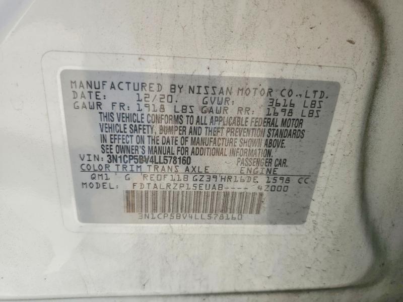 57393886 :رقم المزاد ، 3N1CP5BV4LL578160 vin ، 2020 Nissan Kicks مزاد بيع