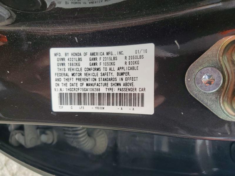Aukcja sprzedaży 2016 Honda Accord, vin: 1HGCR2F75GA106288, numer aukcji: 57270006